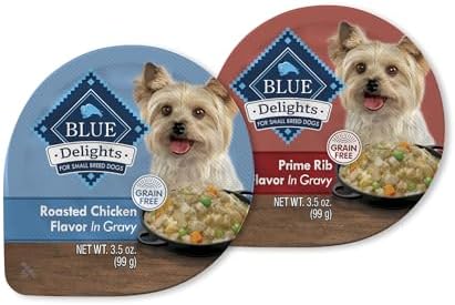 Blue Buffalo Delights Natural Adult Small Breed Wet Dog Food Cups, in Gravy, Chicken and Prime Rib 3.5-oz (12 Pack- 6 of Each Flavor)