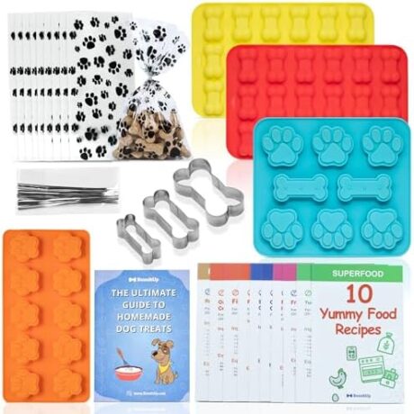 BoneItUp Dog Treat Making Kit – All-in-One DIY Cookie Set with Reusable 4 Silicone Dog Treat Molds, 3 Cutters, 10 Recipes & Gift Bags – Make Healthy Homemade Treats for Dogs