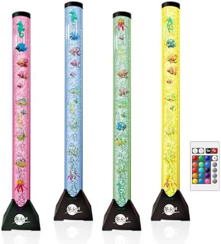 Brewish 4FT Sensory LED Water Bubble Fish Tube Floor Lamp with 16 Color Changing Light Effects – Fake Aquarium Tank Night Light and Gift for Kids, Autism, Men & Women - Remote Control & 12 Fishes