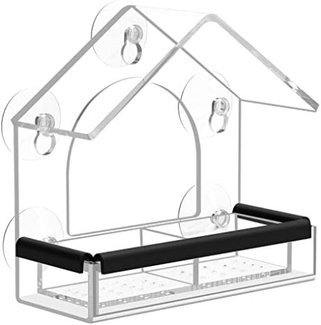 Clear Window Bird Feeder with 5 Extra Strong Suction Cups, DY-SKTY Sturdy and Durable Acrylic Birdfeeders for Viewing Wild Birds Outside, as a Bird Watching Gift, Outdoor Birdhouse Box, Garden Decor