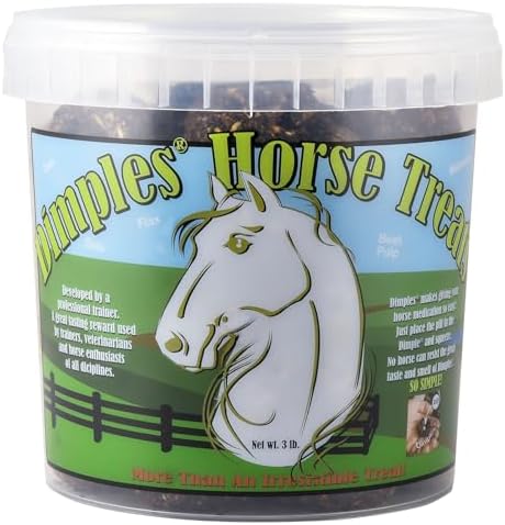 Dimples Horse Treats with Pill Dimples - 3lb Tub of USA-Made Horse Cookies with Beet Pulp - Tasty, Healthy, & Organic Treats - Equine Pill Dimples for Meds