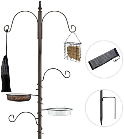 ERYTLLY Bird Feeding Station Kit Bird Feeder Poles,Premium Multi Feeder Hanging Kit with Suet Cage and Bird Bath Bird Food Finch Sock for Attracting Wild Birds and Plants,Baskets,Lanterns,Wind Chimes