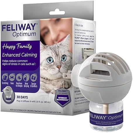 FELIWAY® Optimum 30 Day Cat Calming Plug In Pheromone Diffuser Starter Kit, 48ml - Helps Reduce Common Signs of Stress in Cats & Kittens, Enhanced Calming