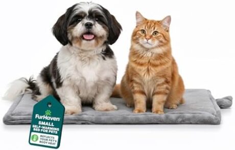 FurHaven ThermaNAP Self Warming Cat Mat, Dog Bed for Crates with Self-Warming Technology for Cozy Rest, Fully Machine Washable, Small, Plush Faux Fur, Gray