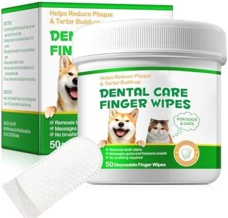 Grooming Wipes Pet Teeth Cleaning Wipes for Dogs & Cats,Dental Wipes for Dogs Teeth Remove Bad Breath by Removing Plaque and Tartar Buildup No-Rinse Dog Finger Toothbrush Disposable Dog Finger