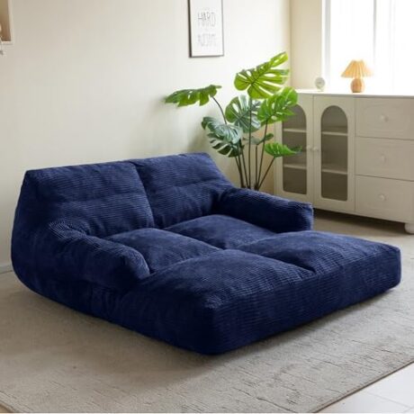 HIGOGOGO Giant Human Dog Sofa Bed, Extended Large Comfy Floor Couch for Pet Families, Corded Fabric Orthopedic Dog Bed for Human with Supportive Foam & Anti-Slip Bottom, XXXL Size, Blue