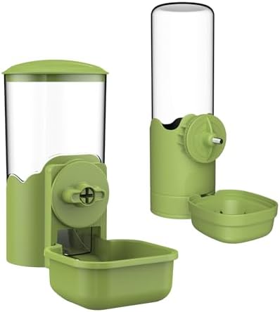 Hanging Automatic Food Water Dispenser, Auto Gravity Pet Feeder Water Bottle Set for Cage, Feeding Station for Puppy Cat Kitten Rabbit Guinea Pigs Chinchilla Hedgehog Ferret (Green)
