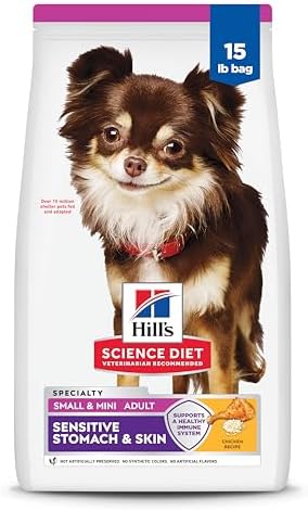 Hill's Science Diet Sensitive Stomach & Skin, Adult 1-6, Small & Mini Breeds Stomach & Skin Sensitivity Support, Dry Dog Food, Chicken Recipe, 15 lb Bag
