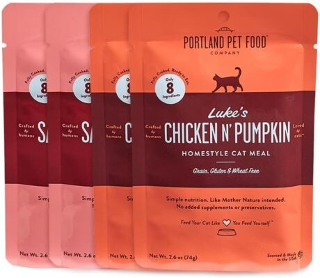 Human-Grade Mixed Variety Pack Wet Cat Food Pouch — Moist, Soft Cat Food Mixer, Topper, and Rotational Meal (2 Chicken, 2 Salmon) by Portland Pet Food Company