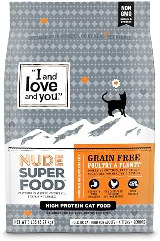 I and love and you Nude Super Food Dry Cat Food - Turkey + Chicken - Grain Free, High Protein, No Fillers, Superfoods, 5lb Bag