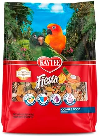 Kaytee Fiesta Conure Food, Nutritious and Fun Blend, Supports Skin, Feather, Digestion, Brain and Heart Health, 4.5 pounds