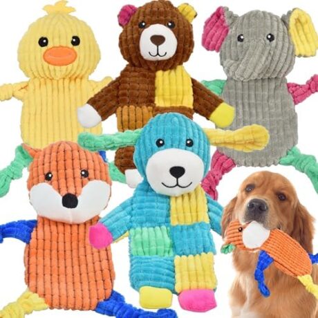 LECHONG 5Pcs Squeaky Dog Toys, Large Crinkle Dog Toys for Large Medium and Small Dogs, Puppy Toys to Keep Them Busy Great Value Dog Toy Bundle