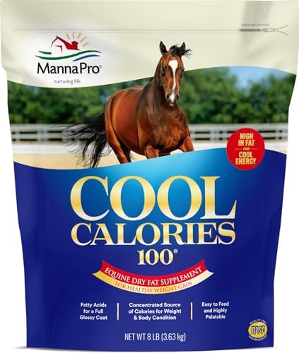 Manna Pro Cool Calories 100 – High-Calorie Dry Fat Supplement for Horses – Supports Healthy Weight Gain, Body Condition, and Performance – Equine Weight Gain Formula – 8 lb Bag