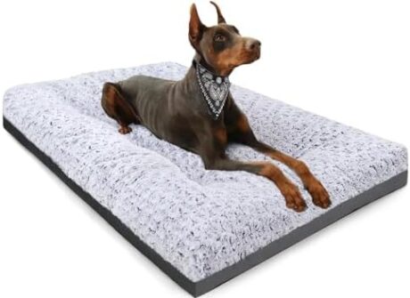 POCBLUE Deluxe Washable XL Dog Bed Dog Crate Mat 41 inch Comfy Fluffy Kennel Pad Anti-Slip for Dogs Up to 90 lbs, 41" x 27", Grey