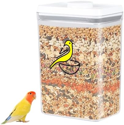 Pet POP Container|Clear Bird Seed Containers Storage|Bird Food Container One Button Opening Food Containers|Airtight wild Bird Seed Dispenser|Ideal for 3.5QT/3.4L Mealworms andBirdseedStorage|BPA Free