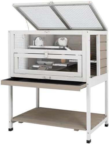 PetsCosset Large Hamster Cages, Easy Clean Hamster Cages and Habitat with Food Bowl, Shelf and Ladder, Wooden Indoor Small Animal Cage with Not Leakage Pull Out Tray (25.6" L X 17.7" W X 30.9”H)