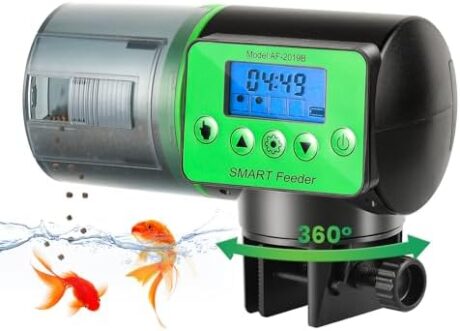 Programmable Automatic Fish Feeder for Aquarium, 200ml Adjustable Portion Fish Feeder Automatic Dispenser – Ideal for Aquariums and Ponds During Vacation