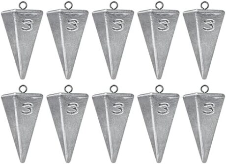 Pyramid Sinkers Fishing Weights, Saltwater Fishing Sinkers for Surf Fishing Gear Tackle - 1oz, 2oz, 3oz