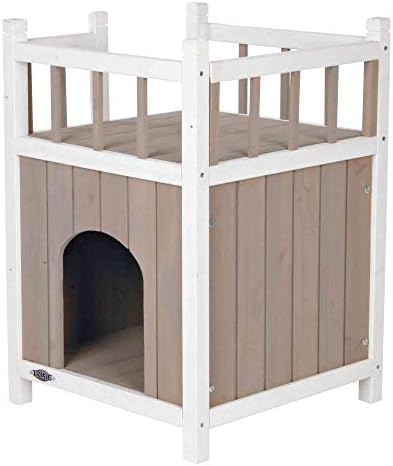 TRIXIE Cat Home with Balcony, Elevated Cat House, Weatherproof Shelter, Ideal for Cats and Small Dogs 17.5 x 17.5 x 25.5 in.