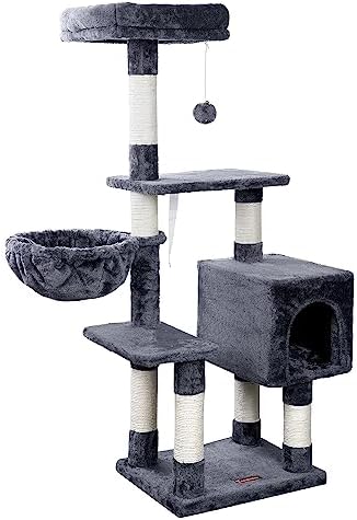 Taoqimiao Cat Tree, 44.5-Inch Cat Tower for Indoor Cats, Multi-Level Cat Condo with 7 Scratching Posts, Perch, Cave, Smoky Gray MS014G