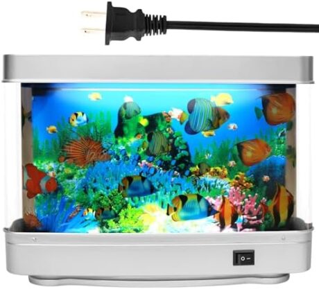 Thosolth Fake Fish Tank Baby Aquarium Toy - Mini Crib Aquarium Lamp. Artificial Fish Lamp Aquarium - Virtual Ocean Moving Fish Night Light for Bedroom Décor. Gift for Kids and Cat Lovers
