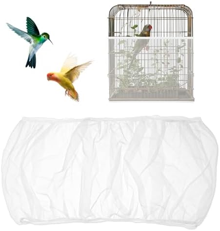 Trinkrittey Bird Cage Seed Catcher White Bird Cage Net Cover Adjustable Birds Cages Netting Seed Catcher Stretchy Birds Cages Guard for Parrot Enclosures