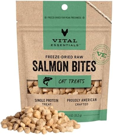 Vital Essentials Salmon Bites Cat Treats, 1.1 oz | Freeze-Dried Raw | Single Protein | Grain Free, Gluten Free, Filler Free