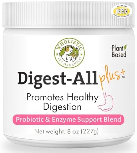 Wholistic Pet Organics Probiotics for Dogs with Digestive Enzymes & Prebiotic Fiber - 8 Oz - Daily Cat & Dog Probiotics for Digestive Health, Anti Diarrhea & Gut Support - Cat Probiotic - 227 Scoops