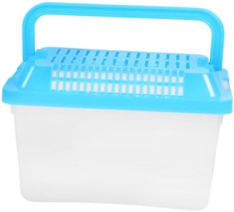 YARNOW Plastic Fish Tank with Lid, 5.9 x 3.9 x 3.5 Inch, Small Reptile Carrier for Travel, with Multiple Ventilation Holes, Blue