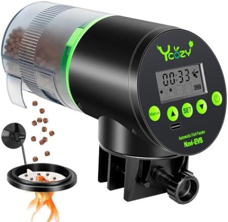 Ycozy Automatic Fish Feeder for Aquarium Plug-in Powered Type-C Cable Fish Feeder Automatic Dispenser for Small Tank/Betta/Turtle Upgraded Moisture-Proof Container with Floating Ring