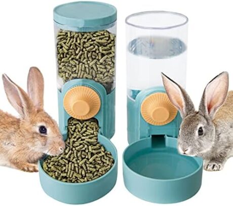 kathson 35oz Hanging Automatic Food Water Dispenser Gravity Pet Auto Feeder Waterer Set for Rabbit Cat Dog Chinchilla Ferret (Food and Water Dispenser)