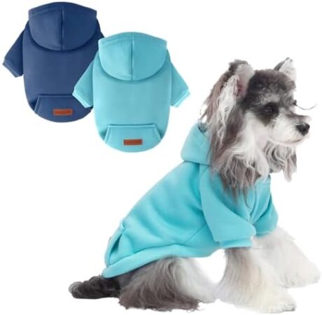 2 Pack Dog Hoodie Warm Hood Dog Sweater Cold Weather Small Dogs Sweatshirt Comfort Pet Clothes for Small Medium Dogs with Pockets Cats Chihuahua Clothes for Male Female Girl Boy Sporty Daily Wear