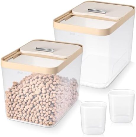 2 Packs Airtight Dog Cat Pet Food Storage Containers Up to 8 Lbs with Lids, Clear Dog Cat Animal Food Dispenser Bin with 2 Measuring Scoops for Home Dogs Cats Bird Pet Foods Storage