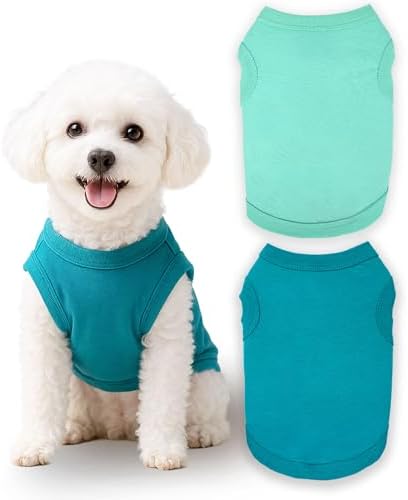 2 Pieces Dog Clothes for Small Dogs Girl Boy Spring Summer Puppy Soft Dog Shirt Solid Color Chihuahua Clothes Pet Clothing Cute Cat Cloth XXS~M (Cyan,Dark Green, Small)