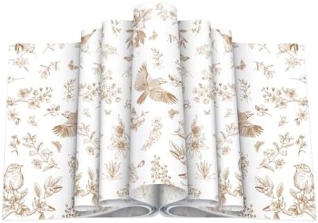 200 Pcs Floral Wax Paper Sheet for Food Chinoiserie Bird Deli Paper Waterproof Sandwich Wrapping Greaseproof Food Basket Liners for Picnic Party Kitchen Supply, 9.8 x 8.7inch (Floral,Brown)