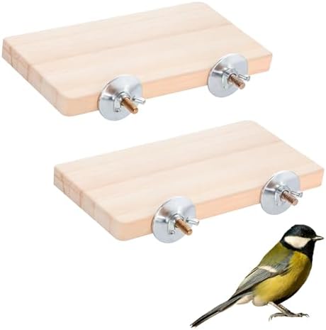 2PCS Bird Perch Platform Flat, 5.9 × 3.14 Inches Bird Cage Platform Birds Perch Stand Platforms Rectangle Stand Perches Shelf with Stainless Steel Washers for Cockatiel Rat Hamster Guinea Pig Conure