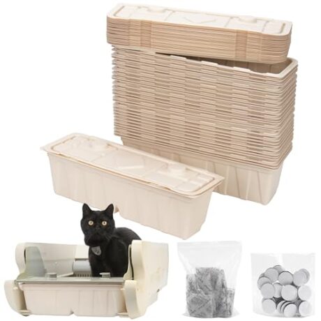 30PCs Disposable Waste Receptacles with Charcoal Bags Compatible with Littermaid 1St/2nd Edition Automatic Cat Litter Box, Disposable Cat Litter Box Odorless & Disposal (Machine NOT Included)