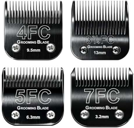 4FC+5FC+7FC+3-3/4FC Detachable Dog Grooming Blades, Compatible with Andis, Oster A5, Wahl KM10 Series Clippers, Cut Length 3.2mm-13mm, Black