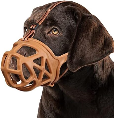 BARKLESS Dog Muzzle, Basket Muzzle for Biting, Chewing and Scavenging, Humane Cage Mouth Cover, Perfect for Grooming and Training Large Aggressive Reactive Dogs (L, Brown)