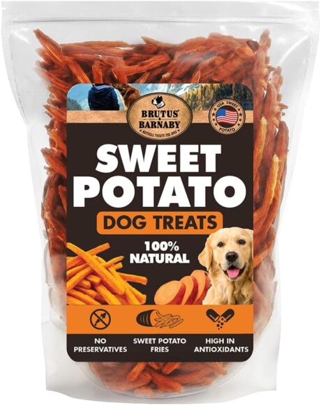 BRUTUS & BARNABY Sweet Potato Dog Treats- No Additive Dehydrated Sweet Potato Fries, Grain Free, Gluten Free and No Preservatives Added (2lb)