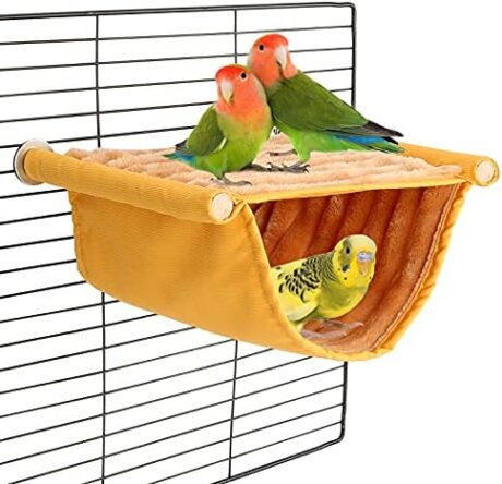 BWOGUE Winter Warm Bird Nest Bed Hanging Hammock Snuggle Hut Parrot House Tent Toy Bird Cage Perch for Parakeet Budgies Cockatiels Lovebird Cockatoo Finch Hamster Chinchilla Guinea Pig(Medium, Yellow)