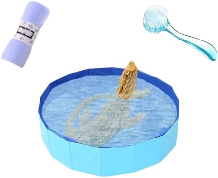 Bearded Dragons Foldable Bathtub with Soft Brush and Towel Set Reptile Accessories Swimming Pool Relax Cleaning Set for Small Pets Guniea Pig Turtle Hedgehog (19.68x3.14In)