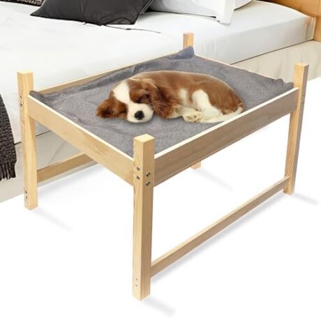 Bedside Cosleeper Pet Bed Wooden Cat Bassinet Bedside Sleeper Raised Human Pet Bed for Dog Cat (26 * 20 * 20IN)