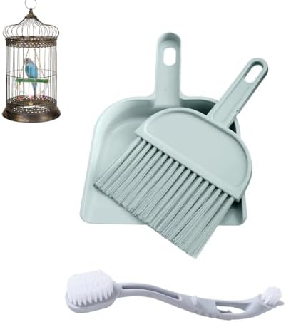 Birdcage Cleaner Set, Mini Dustpan and Brush Set, Animal Droppings Cleaning Tool for Guinea Pigs, Hamsters, Chinchillas, Rabbits, Reptiles, Hedgehogs and Other Small Animals(Gray, Blue)