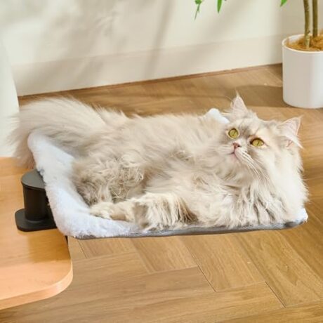 CATISM Rotatable Cat Desk Bed - Desk Bed for Cats - 360 Rotation with 2 Different Washable Cat Bed Mat 13.78" L x 13.78" W, Pet Hammock Comfortable Soft Pet Nest Bed for Home Office(Square)