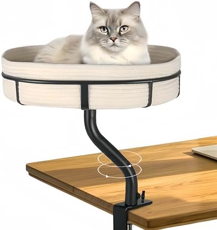 Cat Desk Bed with 360° Rotating Mount Attachment - Space-Saving Cats Hammock for Home Office/Computer Desks, Washable All-Season Indoor Pet Nest - Comfortable Perch (Cat Desk Bed-13.5*17.5 IN)