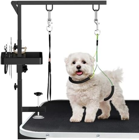 Dog Grooming Arm with Tray, 38" Pet Grooming Table Arm with Adjustable No Sit Haunch Holders, Pet Grooming Stand with Clamp for Small & Medium Pets