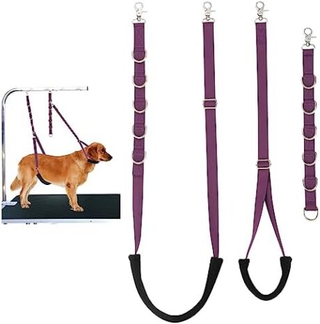 Dog Grooming Belly Straps Belly Band & Loop Extension Set - Adjustable & Comfortable Grooming Tools for Pet Grooming Tables Arms and All Dog Breeds (Purple)