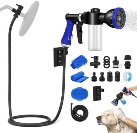 Dog Shower Attachment Water Hose Nozzle Sprayer Set with Metal 3-Way Diverter & 6.6 Ft Long Hose, Tub Faucet for Shower Arm Easy Faucet Pup Pet Bathing Sprayer Washer Kit