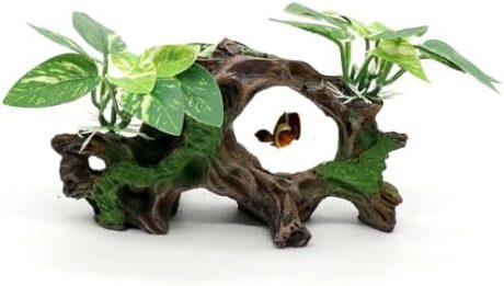 Fish Tank Decorations Artifical Driftwood Cave Aquarium Decor Ornaments Silk Aquarium Plants for Betta Fish Tank Accessories
